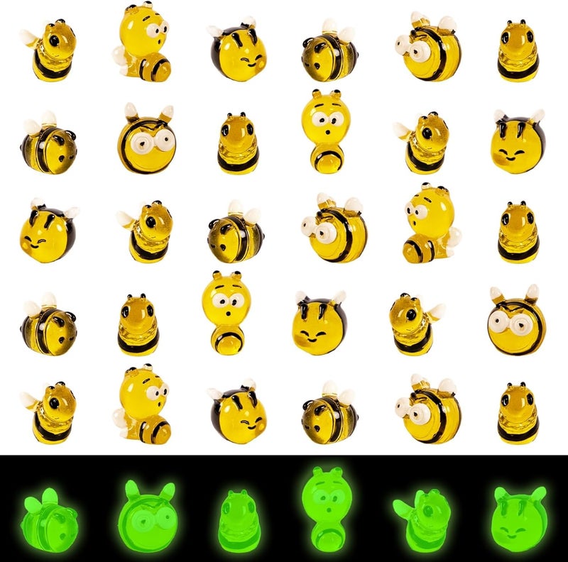 FEXIA 30pcs Mini Resin Bees Tiny Figures Glow in The Dark Tiny Craft Bees for Aquariums Dollhouses Garden Landscape Birthday Party Table Decoration - Image 1